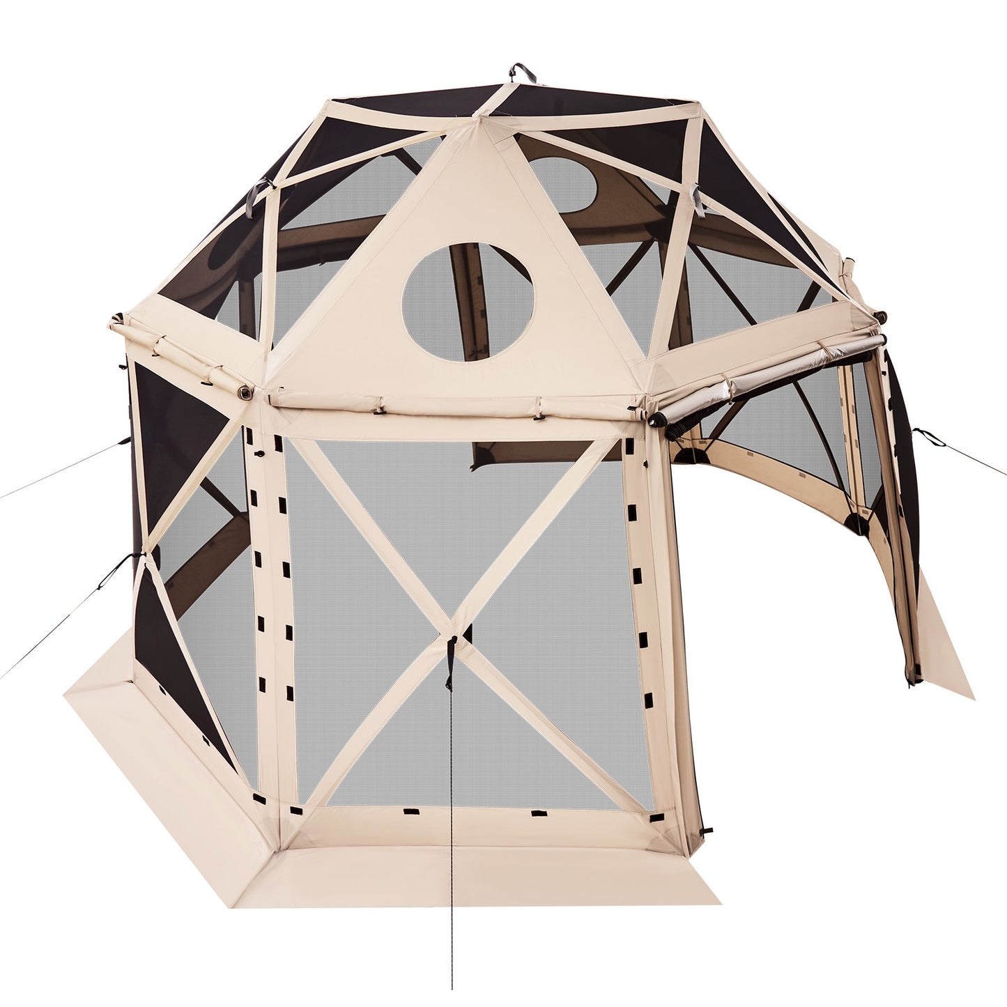 Pop up Gazebo Screen Tent, 3.6x3.6 m, 13-Sided Spherical Camping Canopy Tent with Removable Top & Carry Bag, Quick-Set & Bite-Proof, Screen House Sun Shelter for 8-10 Persons, Beige