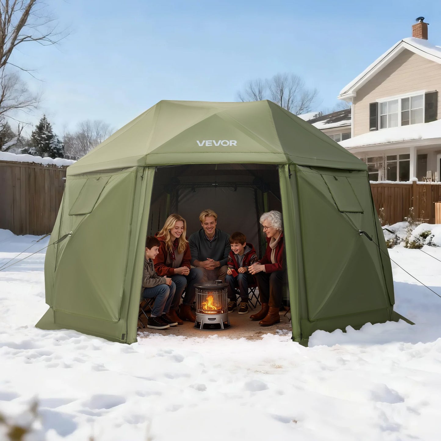 Pop up Gazebo Screen Tent, 3.96 x 3.96 m, 13-Sided Spherical Camping Canopy Tent with Removable Top & Carry Bag, Quick-Set & Bite-Proof, Screen House Sun Shelter for 10-12 Persons, Green