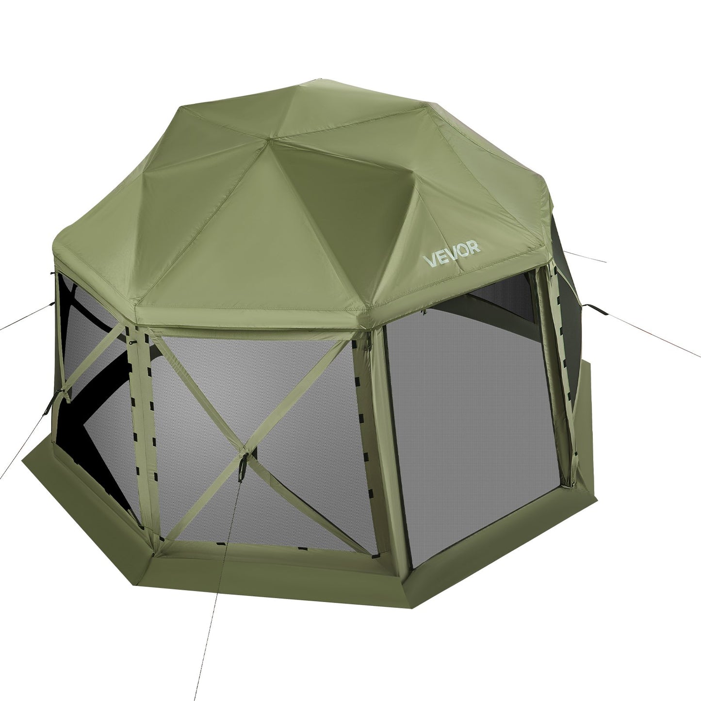 Pop up Gazebo Screen Tent, 3.96 x 3.96 m, 13-Sided Spherical Camping Canopy Tent with Removable Top & Carry Bag, Quick-Set & Bite-Proof, Screen House Sun Shelter for 10-12 Persons, Green