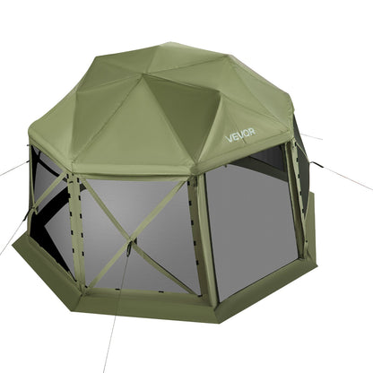 Pop up Gazebo Screen Tent, 3.96 x 3.96 m, 13-Sided Spherical Camping Canopy Tent with Removable Top & Carry Bag, Quick-Set & Bite-Proof, Screen House Sun Shelter for 10-12 Persons, Green