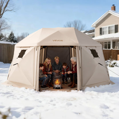 Pop up Gazebo Screen Tent, 4.57 x 4.57 m, 13-Sided Spherical Camping Canopy Tent with Removable Top & Carry Bag, Quick-Set & Bite-Proof, Screen House Sun Shelter for 12-15 Persons, Beige