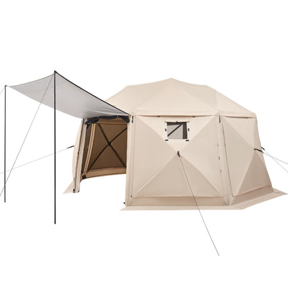 Pop up Gazebo Screen Tent, 4.57 x 4.57 m, 13-Sided Spherical Camping Canopy Tent with Removable Top & Carry Bag, Quick-Set & Bite-Proof, Screen House Sun Shelter for 12-15 Persons, Beige
