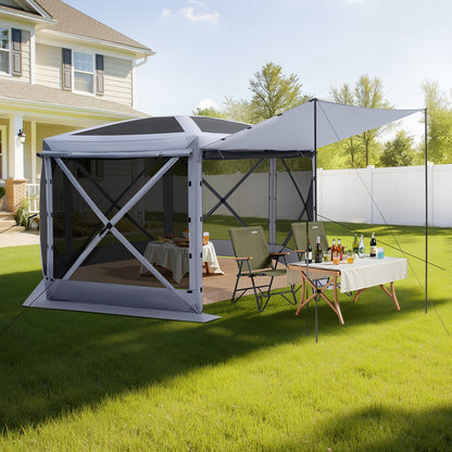 Pop up Gazebo Screen Tent, 3.6 x 3.6 m Large 6-Sided Camping Canopy Tent with Removable Top & Carry Bag, Quick-Set & Bite-Proof, Screen House Sun Shelter for 8-10 Persons Backyard Patio, Grey