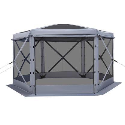 Pop up Gazebo Screen Tent, 3.6 x 3.6 m Large 6-Sided Camping Canopy Tent with Removable Top & Carry Bag, Quick-Set & Bite-Proof, Screen House Sun Shelter for 8-10 Persons Backyard Patio, Grey