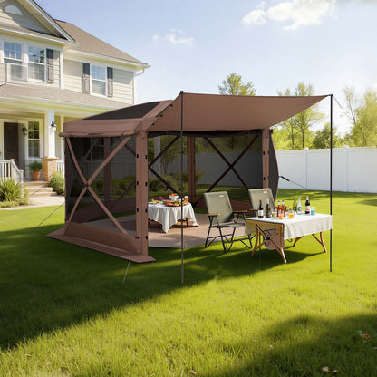 Pop up Gazebo Screen Tent, 3.6 x 3.6 m Large 6-Sided Camping Canopy Tent with Removable Top & Carry Bag, Quick-Set & Bite-Proof, Screen House Sun Shelter for 8-10 Persons Backyard Patio, Brown