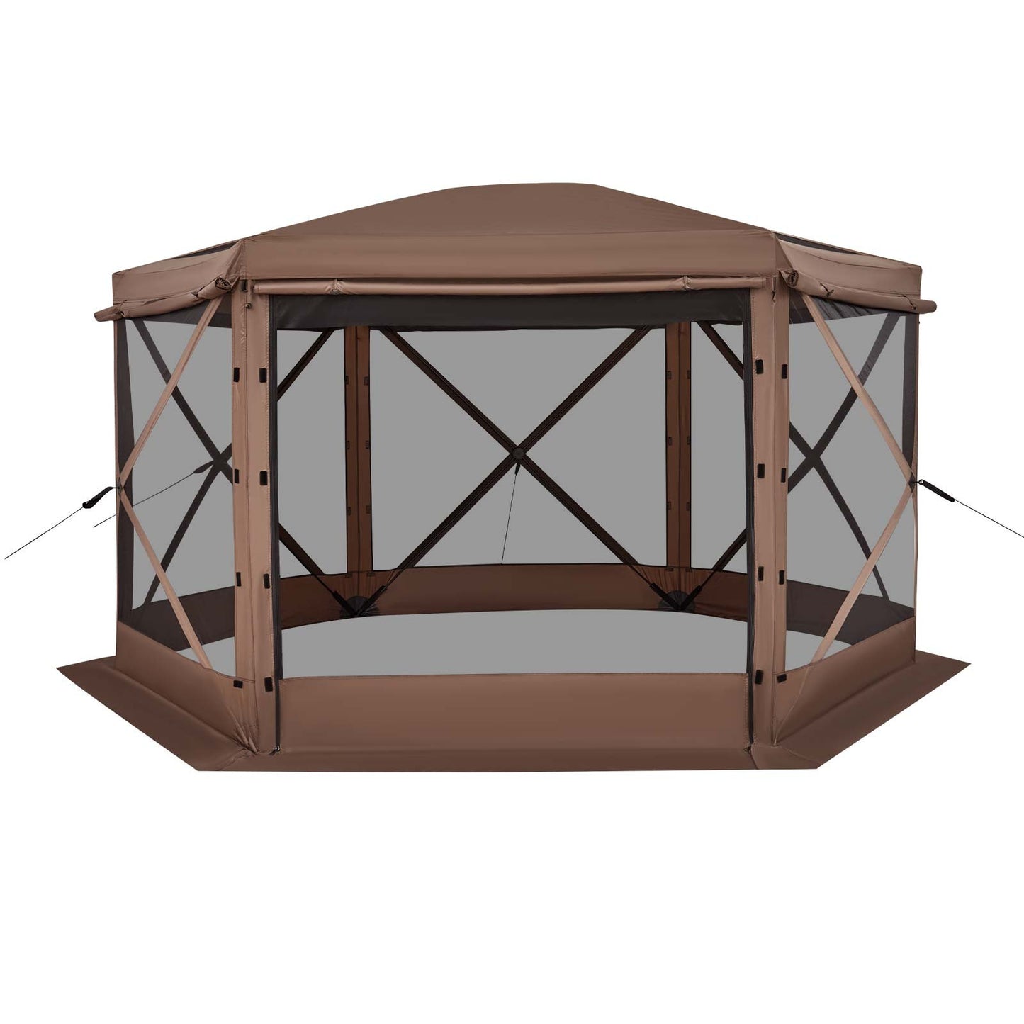 Pop up Gazebo Screen Tent, 3.6 x 3.6 m Large 6-Sided Camping Canopy Tent with Removable Top & Carry Bag, Quick-Set & Bite-Proof, Screen House Sun Shelter for 8-10 Persons Backyard Patio, Brown