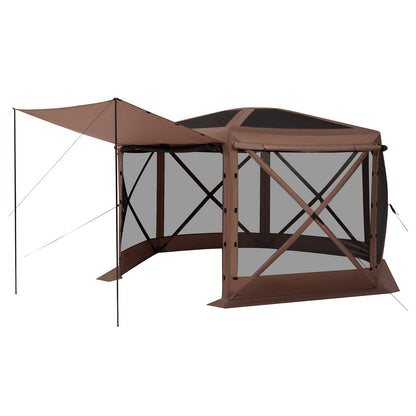 Pop up Gazebo Screen Tent, 3.6 x 3.6 m Large 6-Sided Camping Canopy Tent with Removable Top & Carry Bag, Quick-Set & Bite-Proof, Screen House Sun Shelter for 8-10 Persons Backyard Patio, Brown