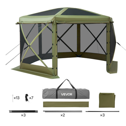 Pop up Gazebo Screen Tent, 3.6 x 3.6 m Large 6-Sided Camping Canopy Tent with Removable Top & Carry Bag, Quick-Set & Bite-Proof, Screen House Sun Shelter for 8-10 Persons Backyard Patio, Green