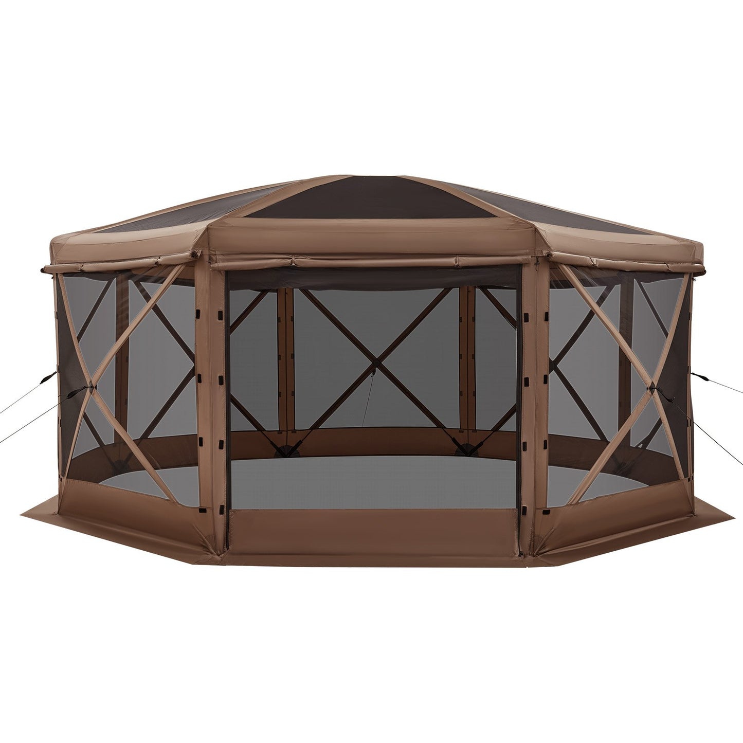 Pop up Gazebo Screen Tent, 4.57x4.57 m Large 8-Sided Camping Canopy Tent with Removable Top & Carry Bag, Quick-Set & Bite-Proof, Screen House Sun Shelter for 12-15 Persons Backyard Patio, Brown