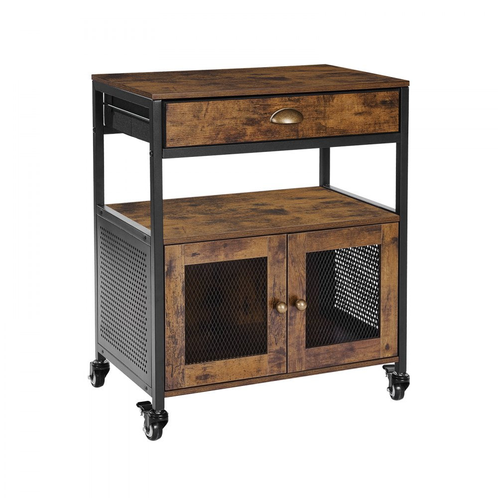 VEVOR Coffee Bar Cabinet 4-Tier Movable Coffee Bar Table with Wheels & Mesh Door