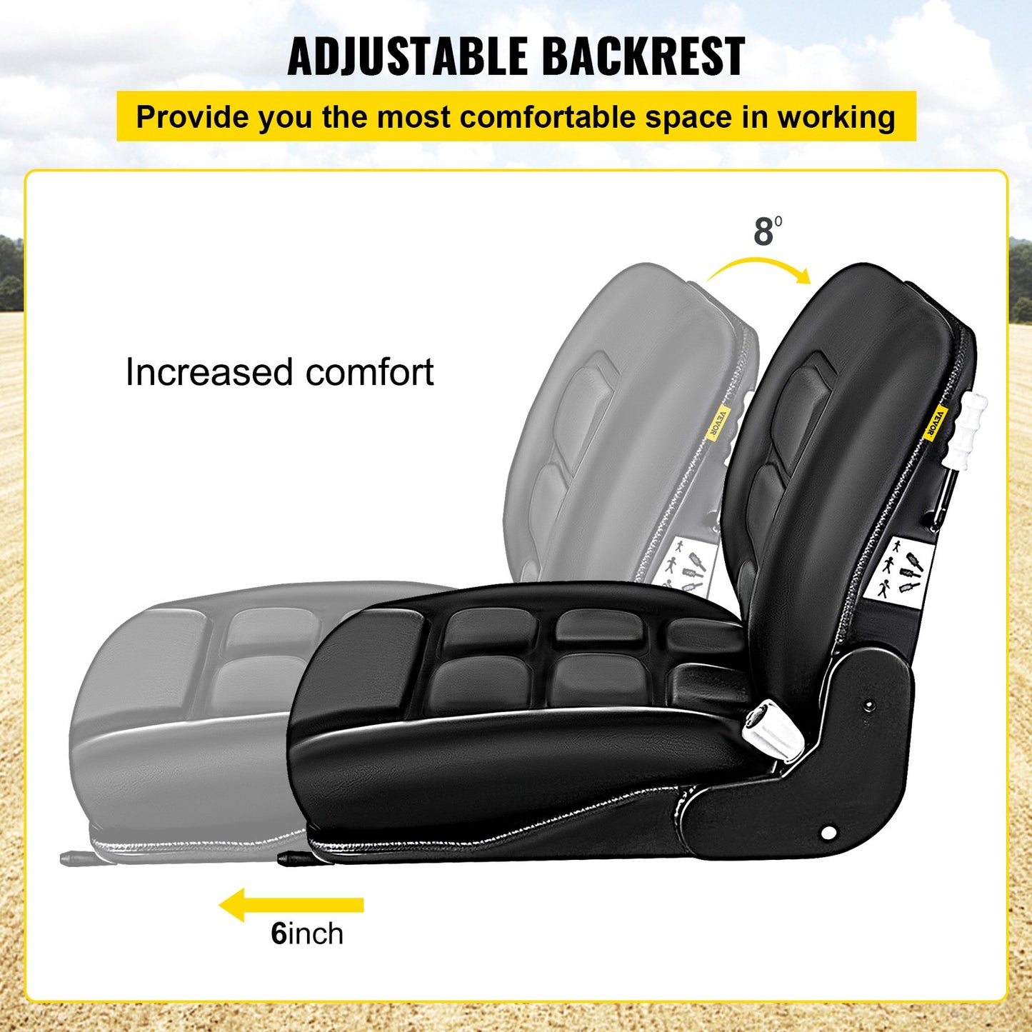 VEVOR Universal Tractor Seat, High Back, Folding Forklift Seat with Adjustable Backrest,