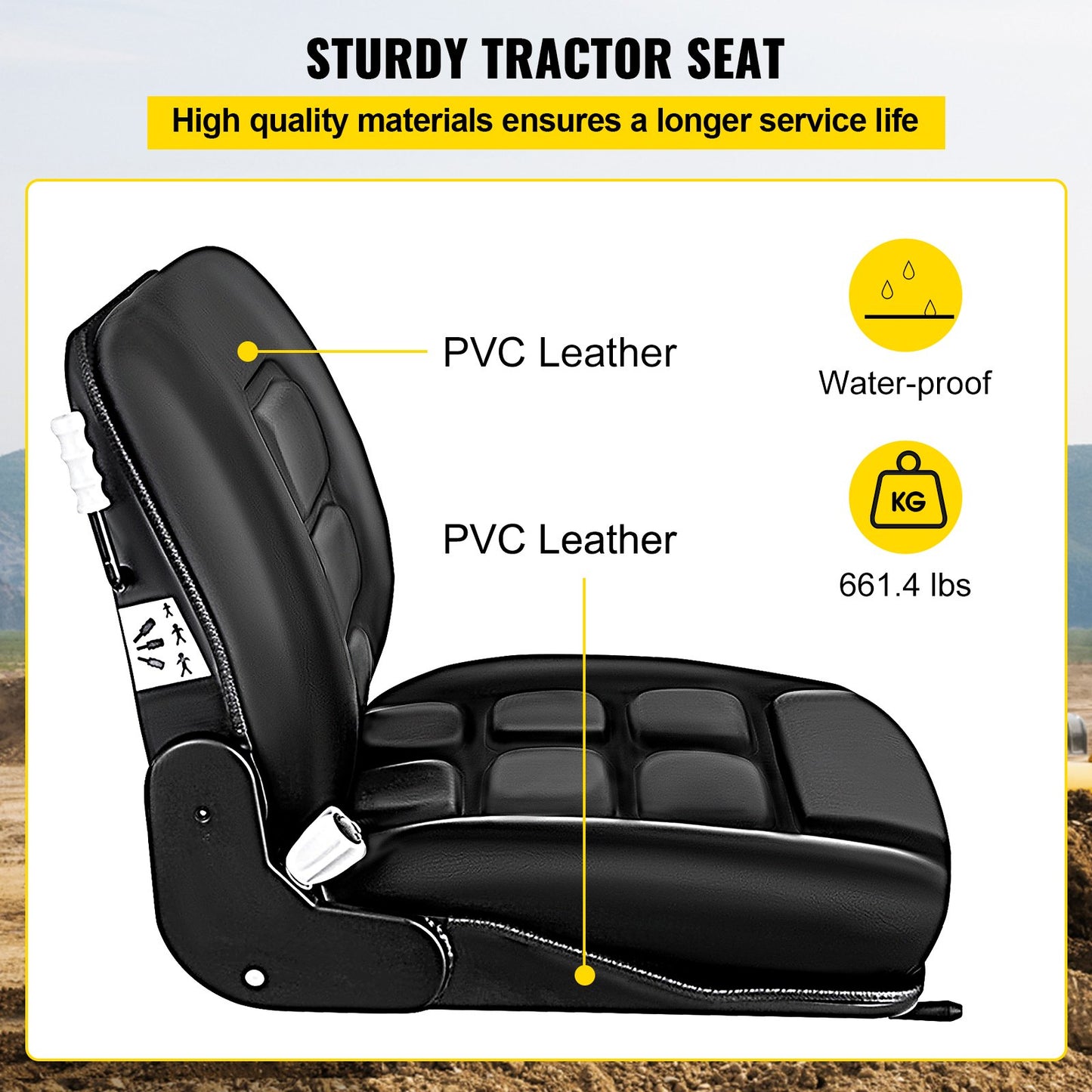 VEVOR Universal Tractor Seat, High Back, Folding Forklift Seat with Adjustable Backrest,