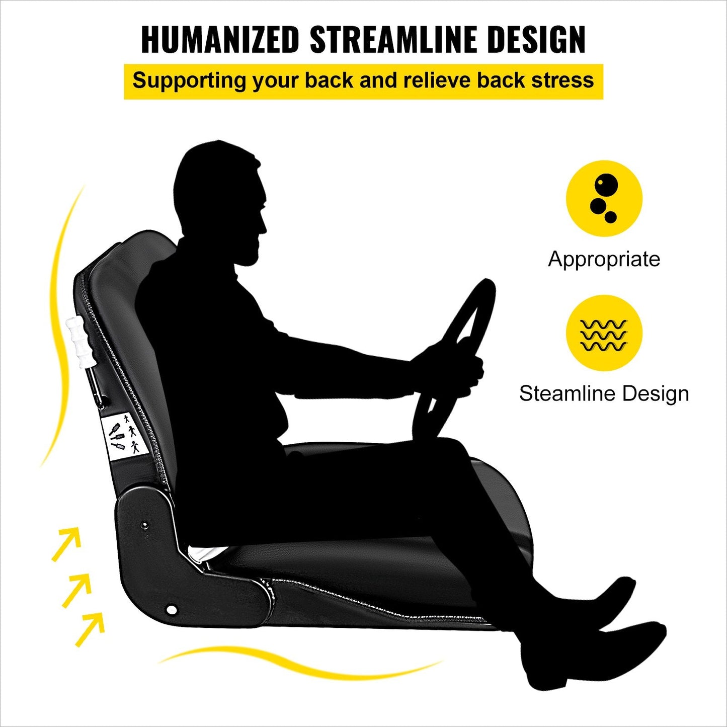 Universal Tractor & Forklift Seat with Adjustable Backrest, Waterproof, Black