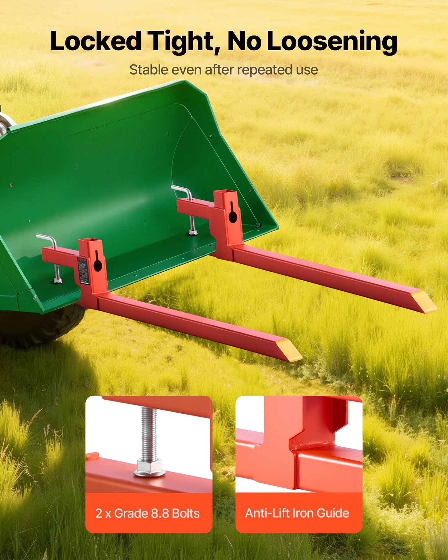 Pallet Forks, 907 kg Clamp on Pallet Forks, 109 cm Total Length Heavy-Duty Quick Attach Tractor Fork Compatible with Tractor Attachments, Loader Bucket, and Skid Steer, Orange