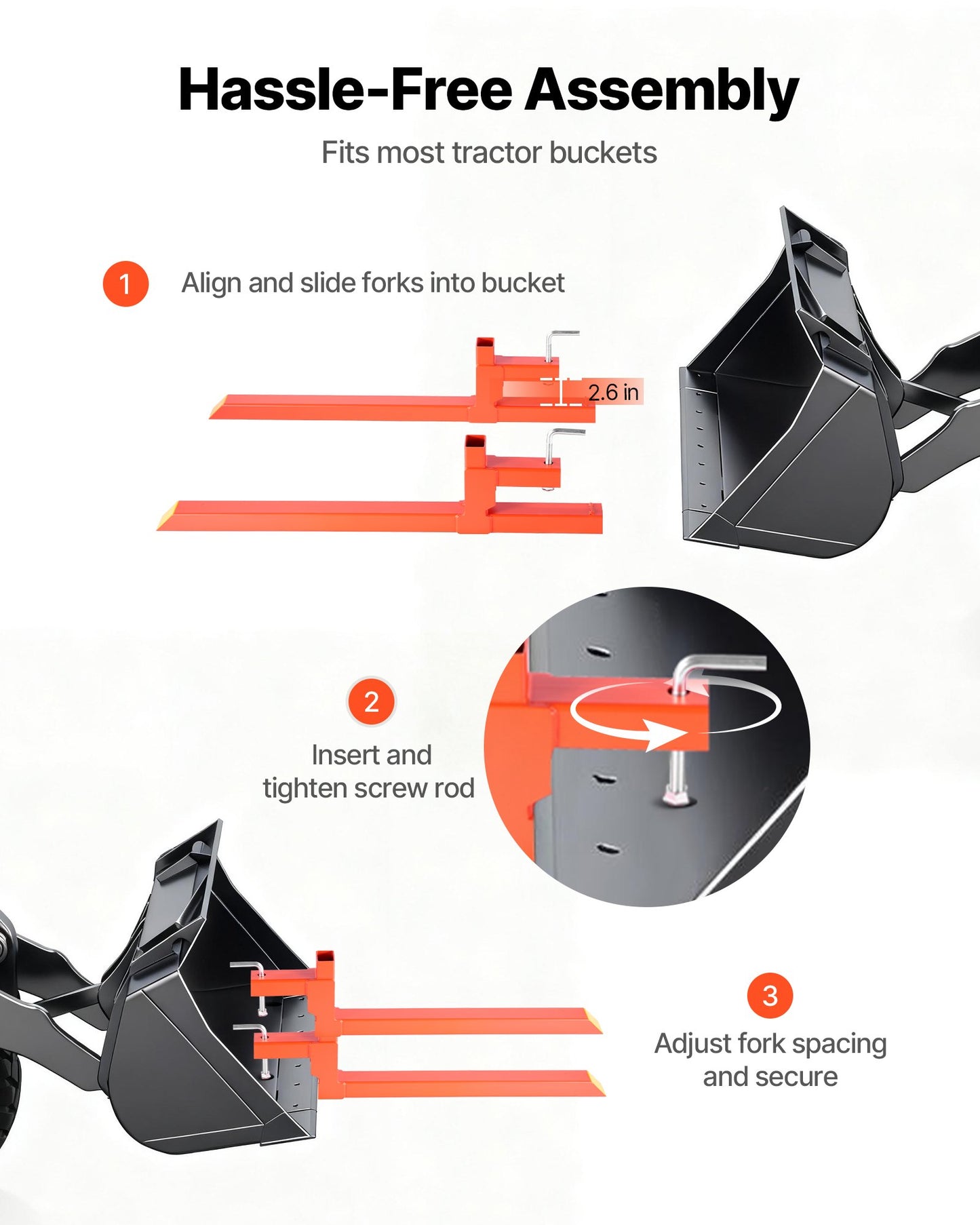 Pallet Forks, 907 kg Clamp on Pallet Forks, 109 cm Total Length Heavy-Duty Quick Attach Tractor Fork Compatible with Tractor Attachments, Loader Bucket, and Skid Steer, Orange