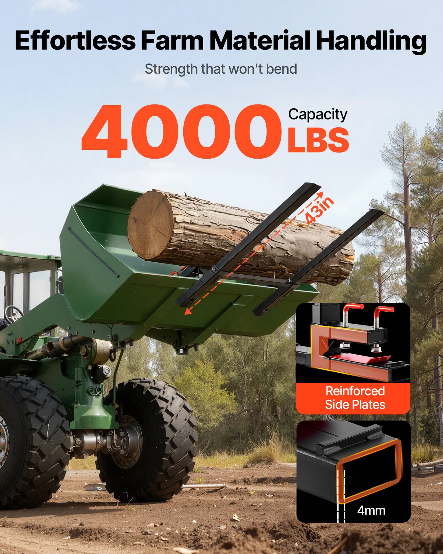 Pallet Forks, 1814 kg Clamp on Pallet Forks, 149 cm Total Length Heavy-Duty Tractor Fork with Anti-Tilt Bar & Adjustable Stabilizer Bar, Fit for Loader Bucket Skid Steer Tractor, Black