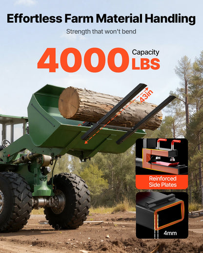 Pallet Forks, 1814 kg Clamp on Pallet Forks, 149 cm Total Length Heavy-Duty Tractor Fork with Anti-Tilt Bar & Adjustable Stabilizer Bar, Fit for Loader Bucket Skid Steer Tractor, Black
