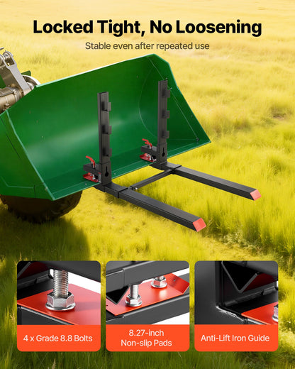 Pallet Forks, 1814 kg Clamp on Pallet Forks, 149 cm Total Length Heavy-Duty Tractor Fork with Anti-Tilt Bar & Adjustable Stabilizer Bar, Fit for Loader Bucket Skid Steer Tractor, Black