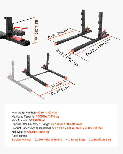 Pallet Forks, 1814 kg Clamp on Pallet Forks, 149 cm Total Length Heavy-Duty Tractor Fork with Anti-Tilt Bar & Adjustable Stabilizer Bar, Fit for Loader Bucket Skid Steer Tractor, Black