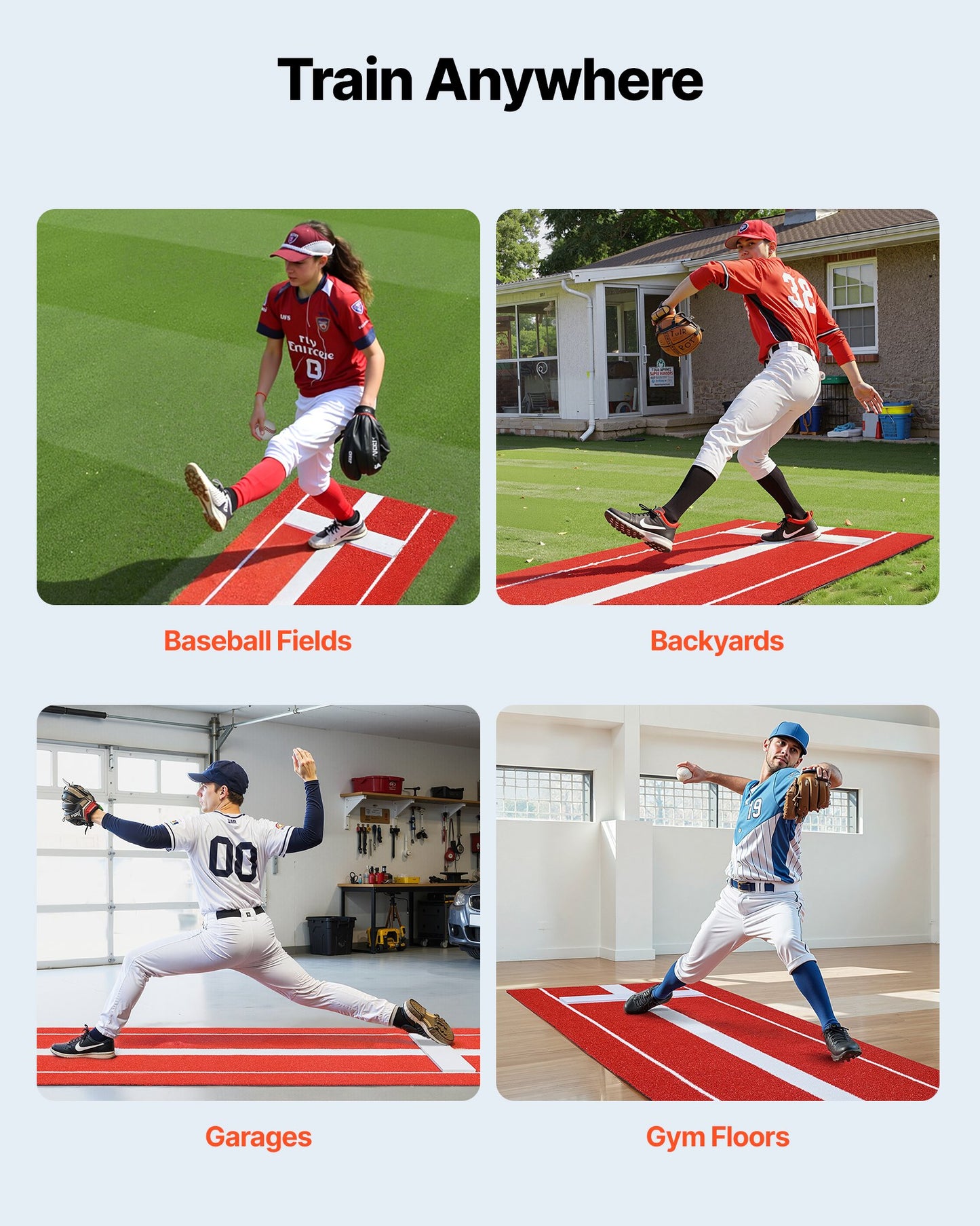 Softball Pitching Mat, 305x92cm Baseball Pitching Rubber Mound, Antifade Turf and Antislip Foam Backing Portable Training Aid, Fastpitch Equipment for Pitchers Indoor Outdoor Practice, Red