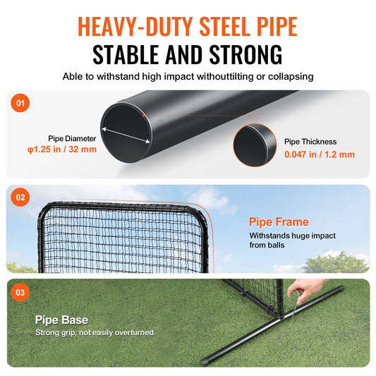 Portable 2.1x1.2m Baseball Softball Safety Screen with Carry Bag & Stakes