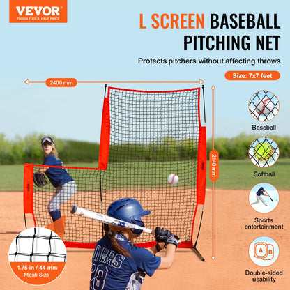 VEVOR L Screen Baseball for Batting Cage, 7x7 ft Baseball & Softball Safety Screen,