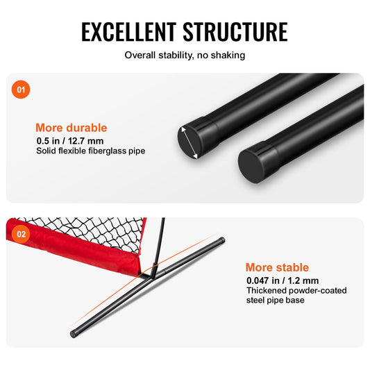 Portable 2.13m Baseball & Softball Safety Screen with Carry Bag and Stakes