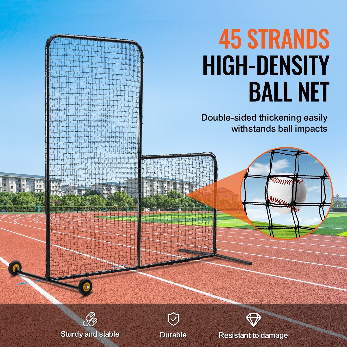 7x7 m Baseball Softball Safety Screen with Wheels and Carry Bag, Durable Net