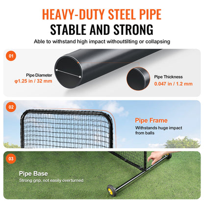 VEVOR L Screen Baseball for Batting Cage, 7x7 ft Softball Safety Screen, Body Protector