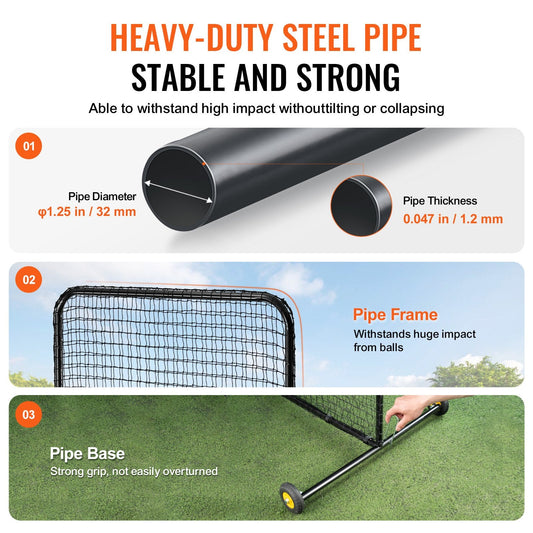 7x7 m Baseball Softball Safety Screen with Wheels and Carry Bag, Durable Net