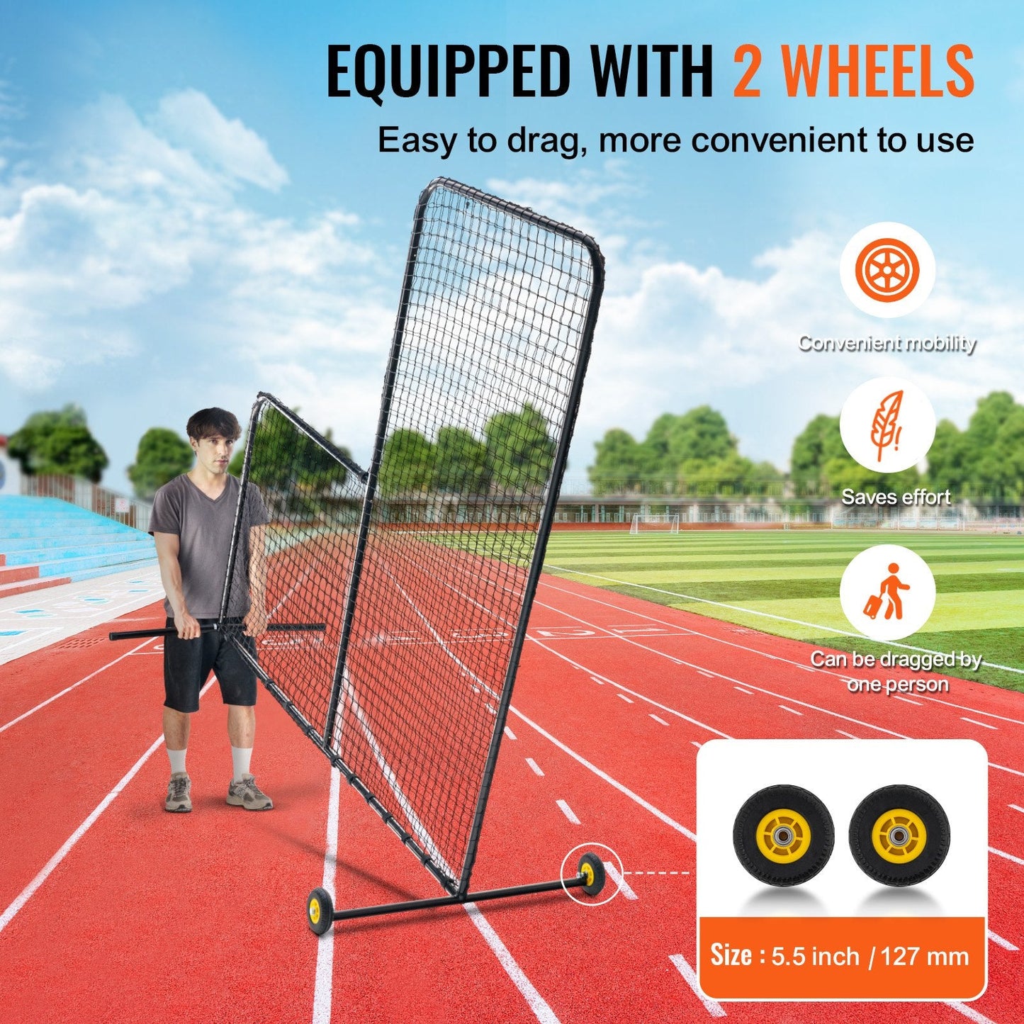 7x7 m Baseball Softball Safety Screen with Wheels and Carry Bag, Durable Net
