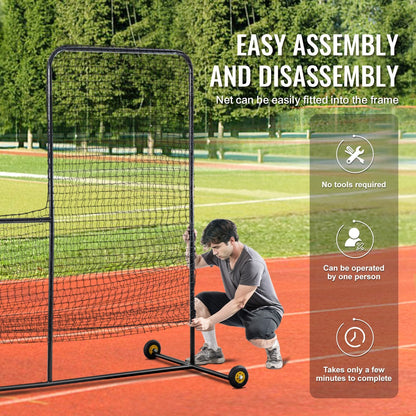 7x7 m Baseball Softball Safety Screen with Wheels and Carry Bag, Durable Net