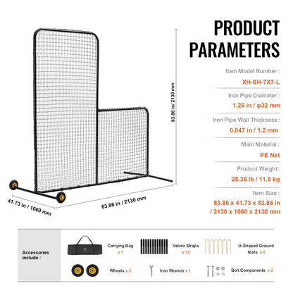 7x7 m Baseball Softball Safety Screen with Wheels and Carry Bag, Durable Net