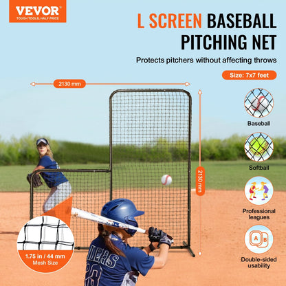 7x7 m Portable L Screen Baseball Softball Safety Net with Carry Bag & Stakes