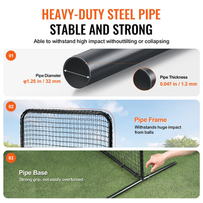 7x7 m Portable L Screen Baseball Softball Safety Net with Carry Bag & Stakes