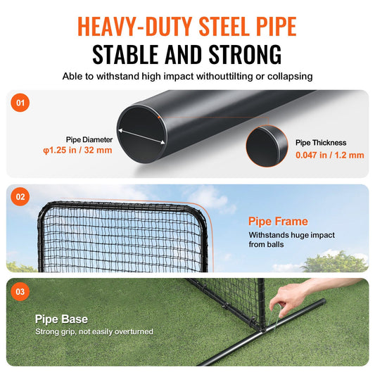 7x7 m Portable L Screen Baseball Softball Safety Net with Carry Bag & Stakes