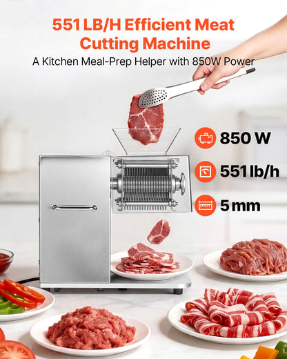 Meat Cutting Machine, 850W Commercial Slicer, 5mm Heavy Duty Stainless Steel Blade Shredder for Boneless Meat Soft Vegetables, Electric Food Slicers for Kitchen Restaurant Supermarket