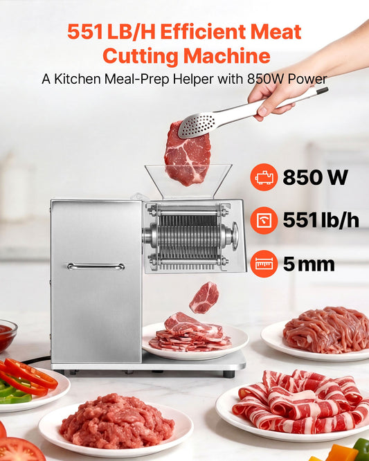 Meat Cutting Machine, 850W Commercial Slicer, 5mm Heavy Duty Stainless Steel Blade Shredder for Boneless Meat Soft Vegetables, Electric Food Slicers for Kitchen Restaurant Supermarket