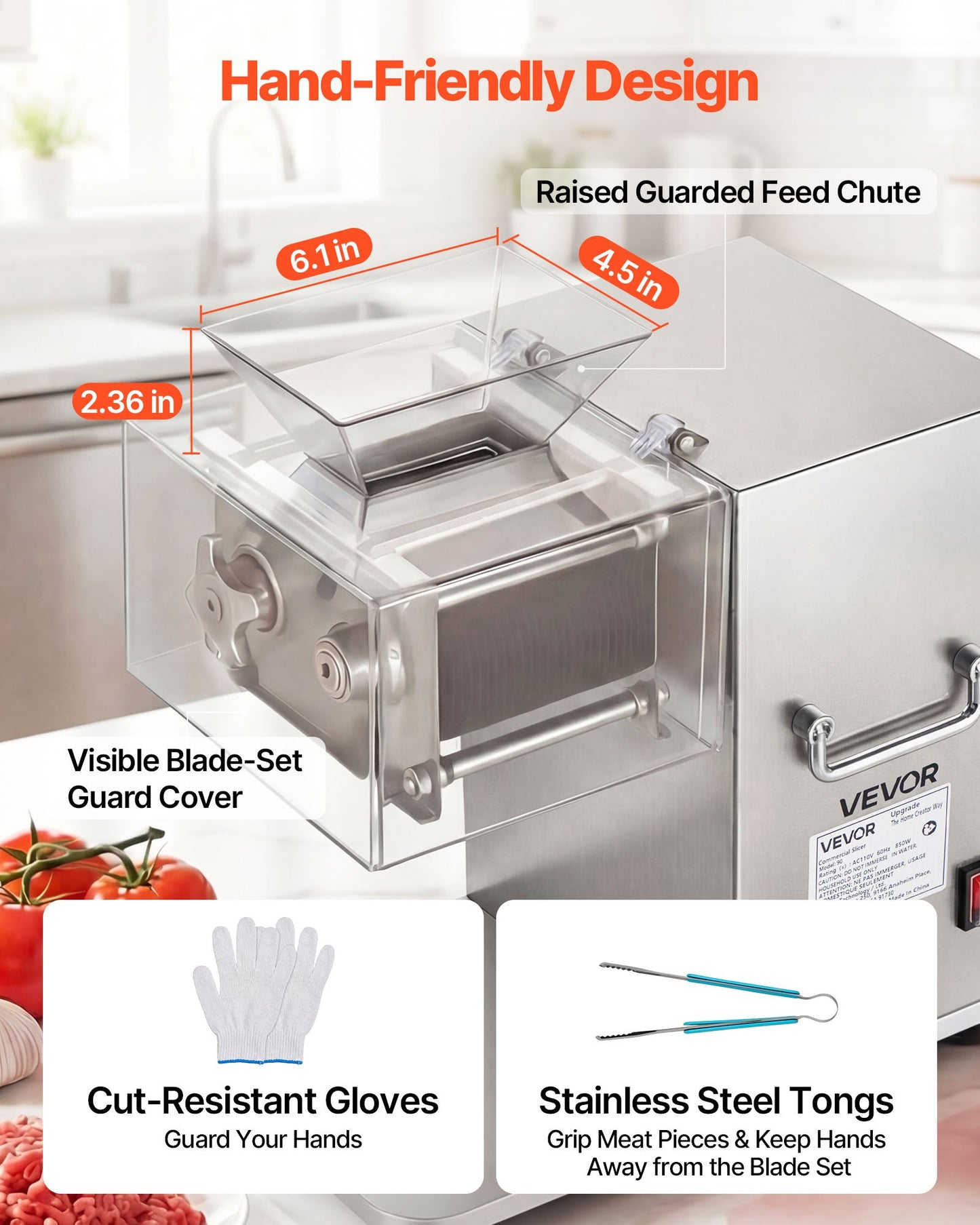 Meat Cutting Machine, 850W Commercial Slicer, 5mm Heavy Duty Stainless Steel Blade Shredder for Boneless Meat Soft Vegetables, Electric Food Slicers for Kitchen Restaurant Supermarket