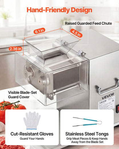 Meat Cutting Machine, 850W Commercial Slicer, 5mm Heavy Duty Stainless Steel Blade Shredder for Boneless Meat Soft Vegetables, Electric Food Slicers for Kitchen Restaurant Supermarket