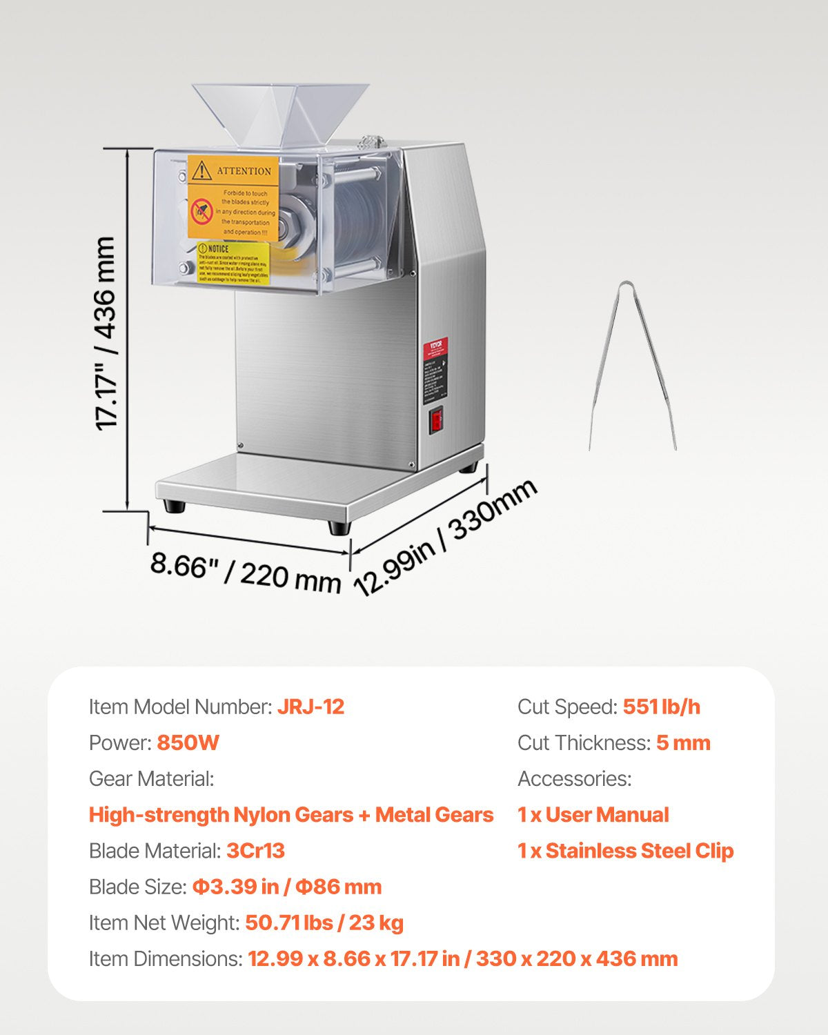VEVOR Electric Meat Cutter Machine 850W Commercial Meat Slicer Cutting Machine