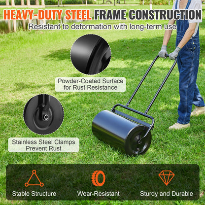 VEVOR Lawn Roller, 13 Gallon 24Inch Sand/Water Filled Yard Roller, Steel Sod Roller