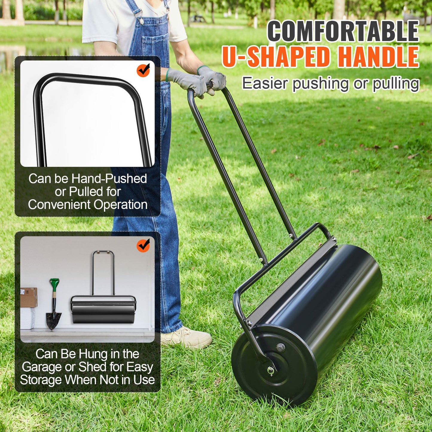 VEVOR Lawn Roller, 17 Gallon 36 Inch Sand/Water Filled Yard Roller, Steel Sod Roller