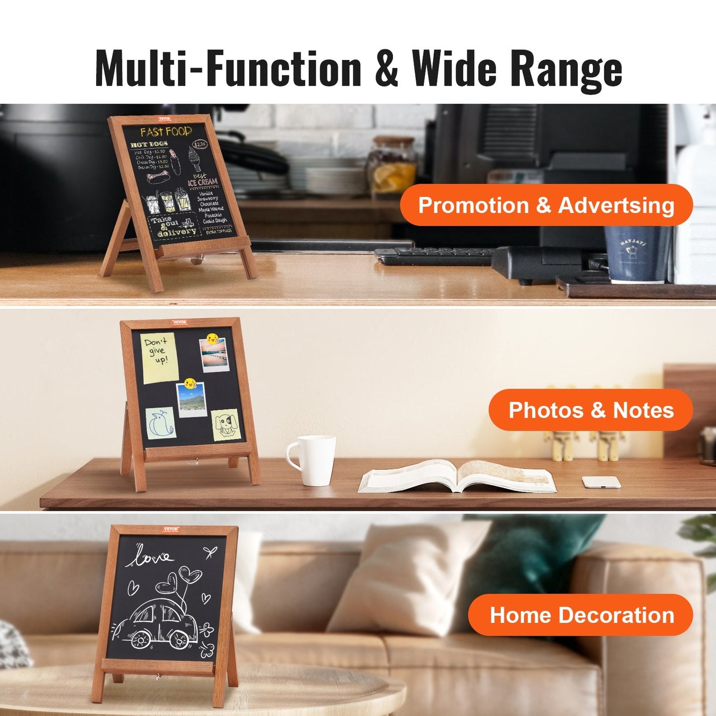 Rustic Brown Freestanding Chalkboard 0.36x0.25m with Chalks for Home & Events