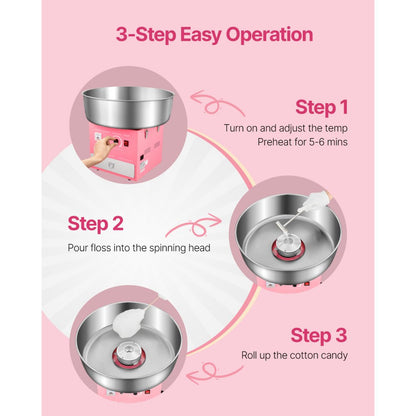 VEVOR Commercial Cotton Candy Machine Sugar Floss Maker 1000W for Party Pink
