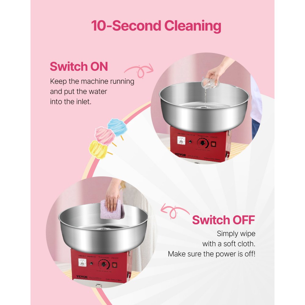 VEVOR Commercial Cotton Candy Machine Sugar Floss Maker 1000W for Party Red