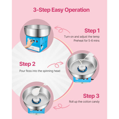 VEVOR Commercial Cotton Candy Machine Sugar Floss Maker 1000W for Party Blue