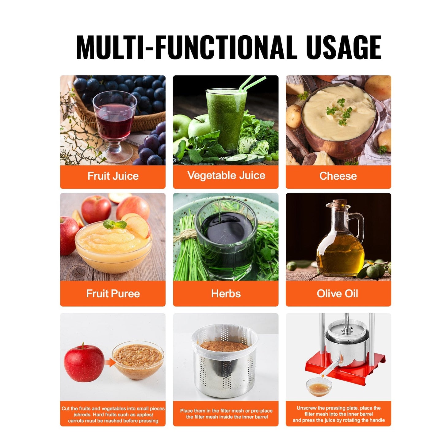 Manual Fruit Wine Press, 2L Capacity, Stainless Steel Barrels, Easy Squeeze Juicer