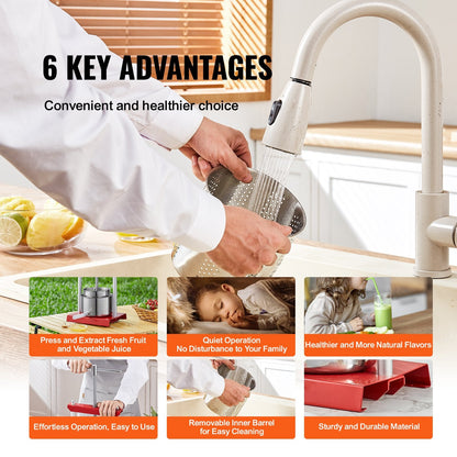 Manual Fruit Wine Press, 3L Capacity, Stainless Steel Barrels, T-Handle Juicer