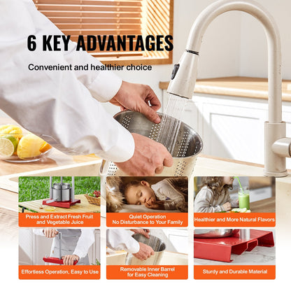 Manual Fruit Wine Press 6L with Dual Stainless Barrels for Juicing and More